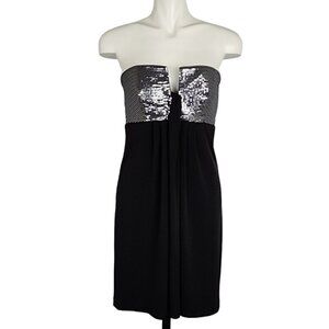 Calvin Klein Women's Black Strapless Silver Sequin Party Cocktail Dress Size 8